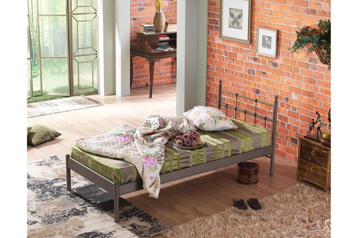 Lalas-S Metalen Bedframe, 90x200 cm, Bruin