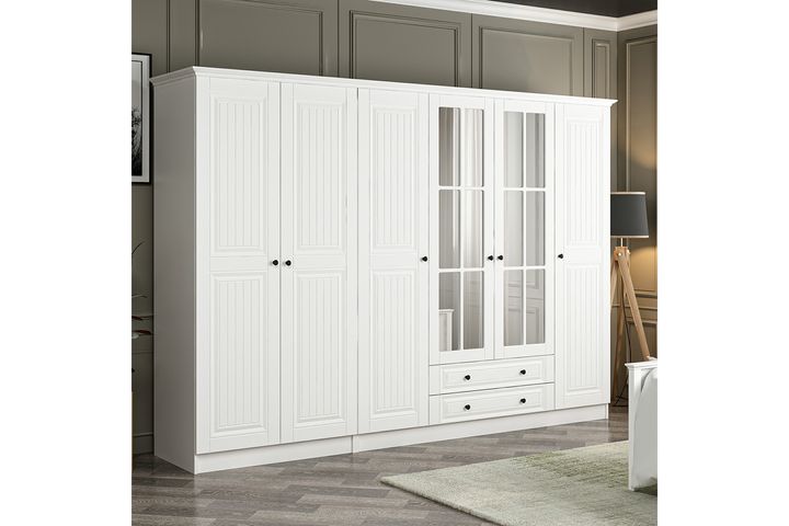Tideway Crown Kledingkast met 6 Deuren en 2 Lades, 190 cm, Wit