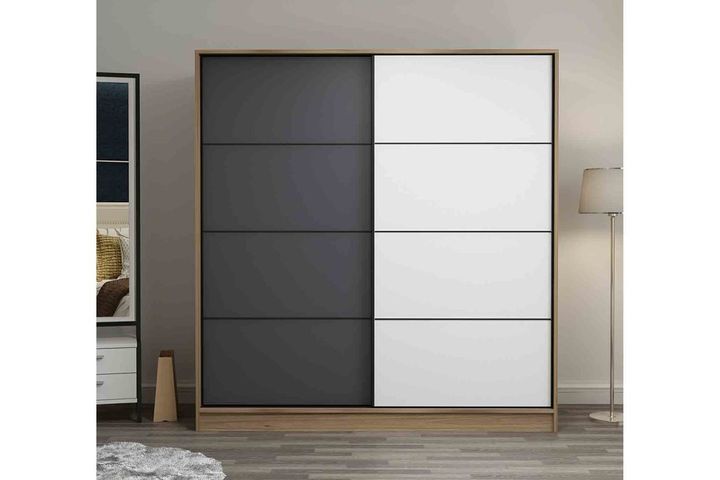 Medway Kledingkast met Schuifdeuren, 180 cm, Antraciet en Wit