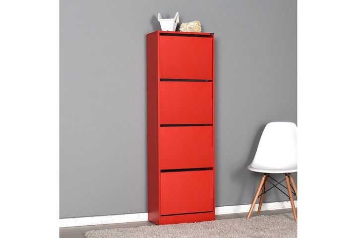Adore Flat Duo 4-Tier Shoe Storage Cabinet, Red