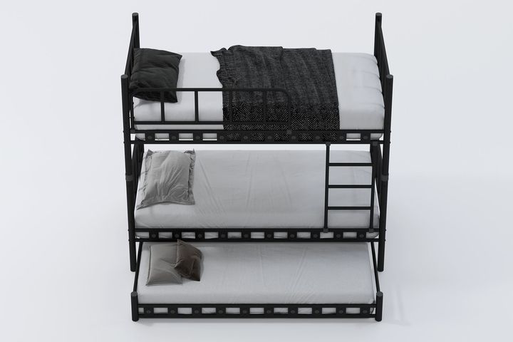 Kovová patrová postel s výsuvným lůžkem, černá, 90x190, ARGIMO 