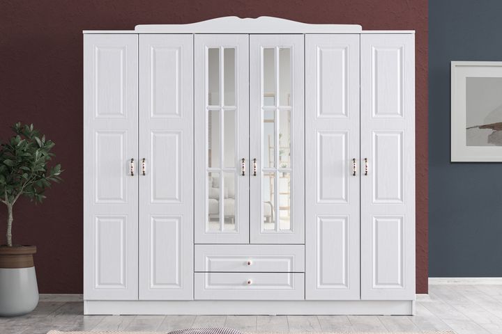 Country West Kledingkast met 6 Deuren, Wit