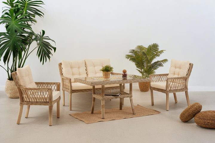 Pirus Rattan 2+1+1 Tuinloungeset, Beige