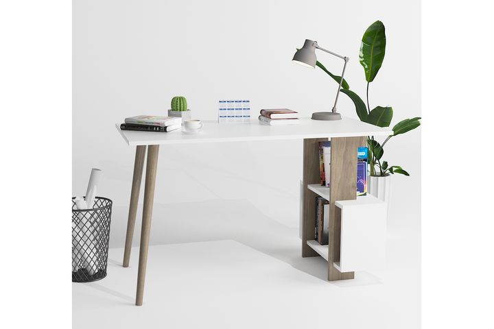 Lagomood Side Desk, White & Walnut