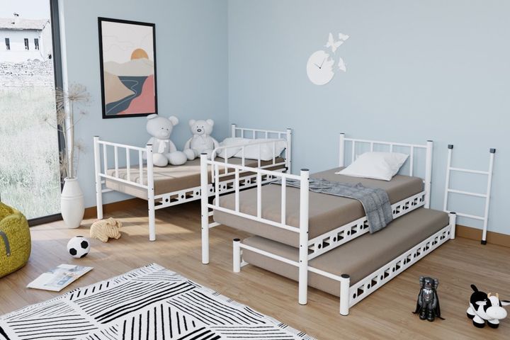 Lily Bunk Bed with Trundle, 90 x 190 cm, White