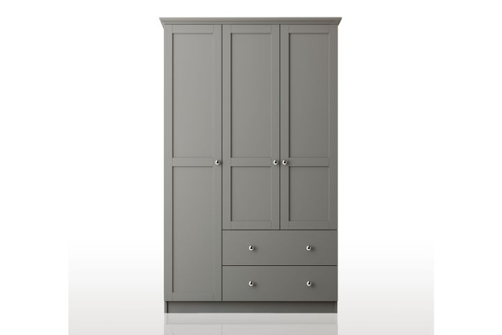 Zenio Side 3 Door with 2 Drawers Wardrobe, Grey