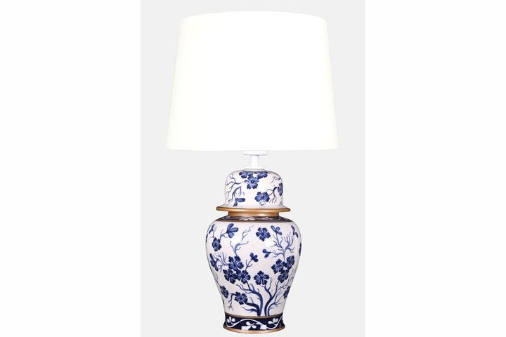 Bleu Blanc Shah Vase Tischlampe, Frühlingszweig, Weiß