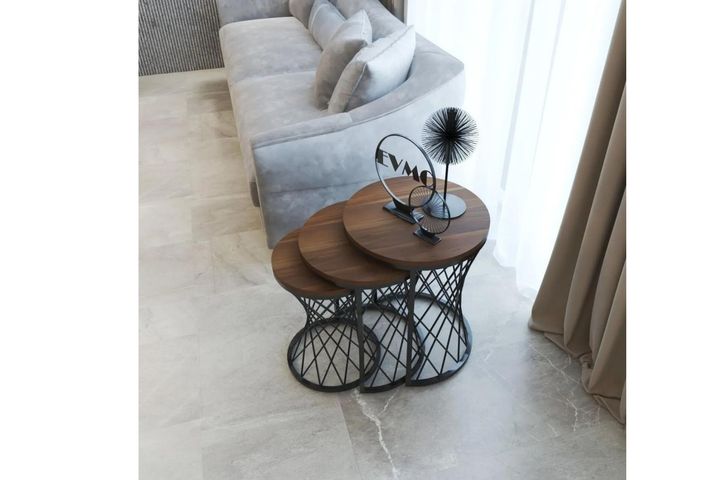 Tubihome Rieten C Bijzettafelset, Walnoot