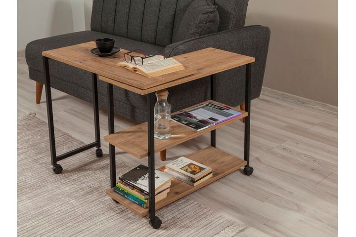 Uberto Rolling Side Table, Walnut