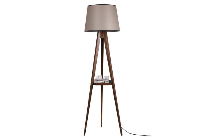 Warrick Houten Vloerlamp met Driepoot & Rek, Beige & Bruin