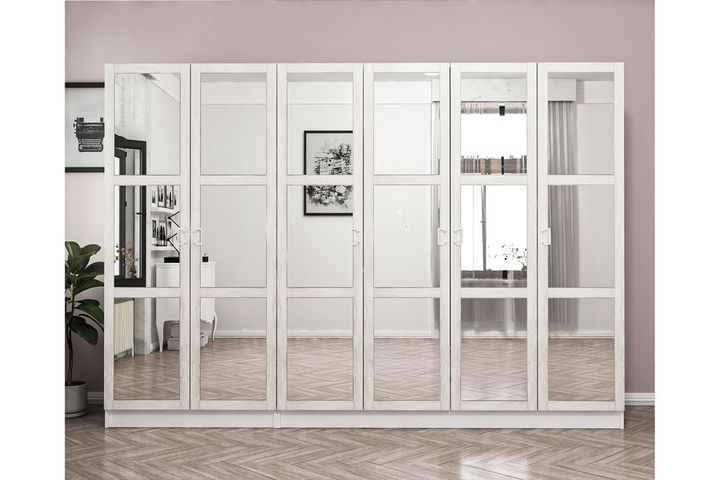 Medway Country Kledingkast met 6 Deuren, 2 Lades en Spiegel, Wit