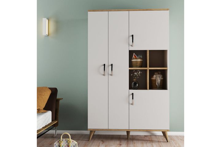 Maxi Multifunctionele Kast, 4 Deuren, Met Ophangplanken, Wit Pijn