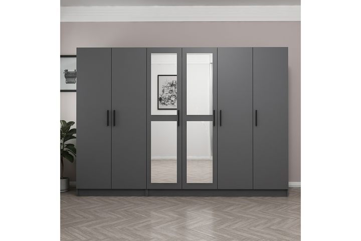 Medway Tideway Kledingkast met 6 Deuren, 2 Lades en Spiegel, 190 cm, Antraciet