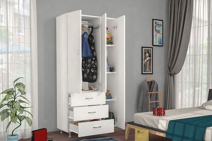 Great Ouse 3 Door Wardrobe with 3 Drawers, White