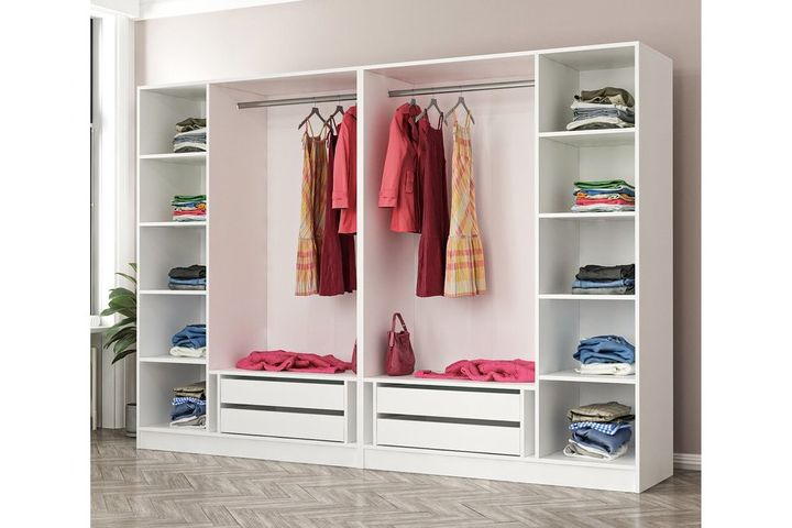 Medway Kledingkast met 6 Deuren, 4 Lades en Spiegel, Wit