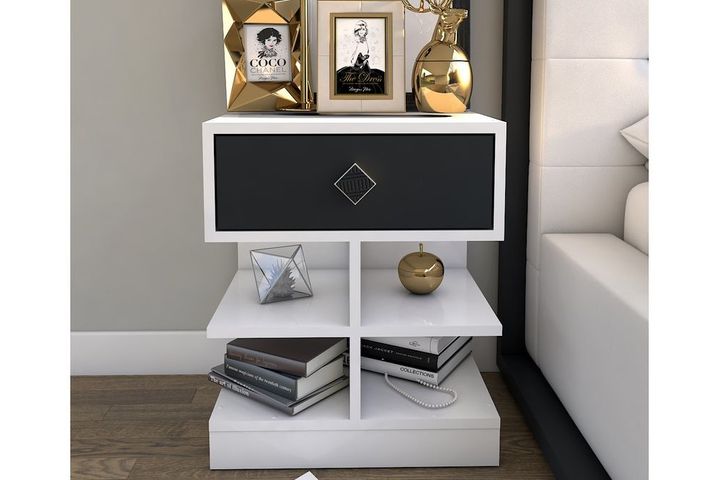 Asien Nachtkastje, Antraciet en Wit