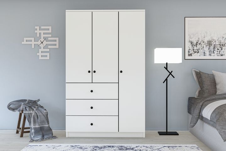 Metalia Spey 3 Door with 3 Drawers Wardrobe, White