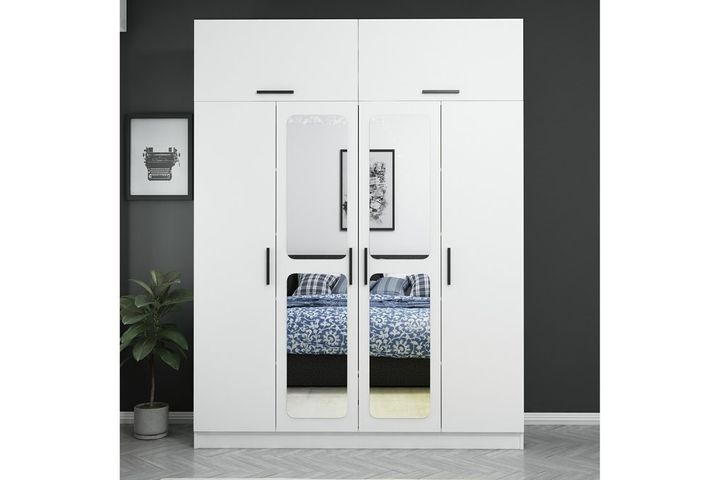 Medway Tideway Kledingkast met 4 Deuren, Bovenkast en Spiegel, Wit