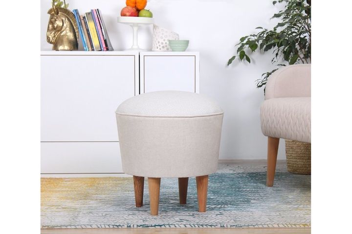 Sandy Poef met Houten Poten, Creme