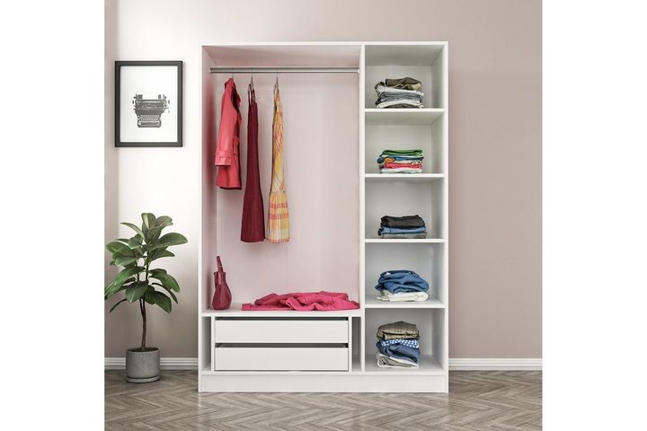 Medway Kledingkast met 3 Deuren, 2 Lades en Spiegel, Wit