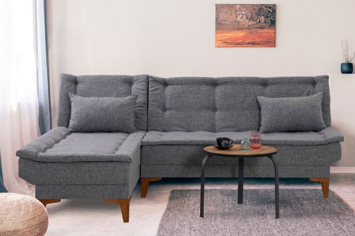 Kelly Hoekbank Links In Linnen Stof, Donkergrijze