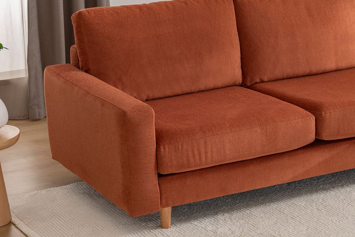 Merlin Mini Hoekbank, Natuurlijke Poten, Dunne Armleuning, Fluwelen , Steenrood