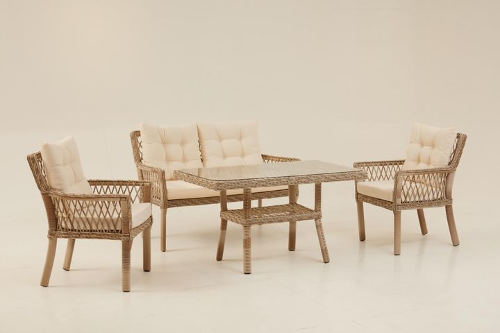 Pirus Rattan 2+1+1 Tuinloungeset, Beige