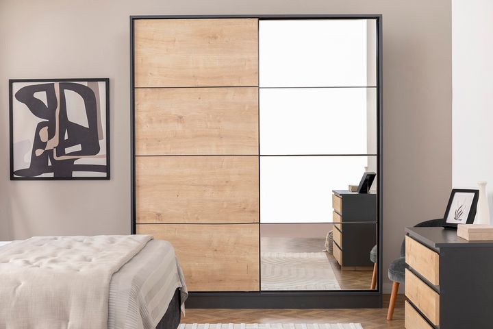 Panna Kledingkast met Schuifdeuren, Walnoot en Antraciet