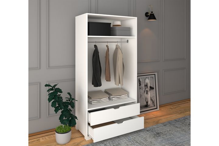 Matte Kledingkast met 2 Deuren & 2 Lades, Wit