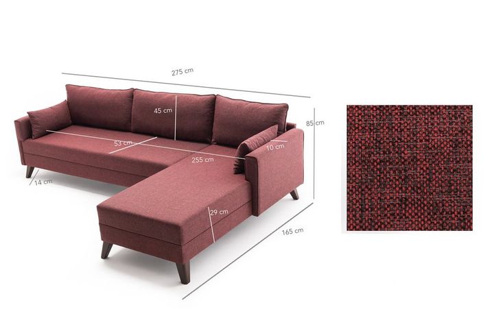 Bella Soft Mini Hoekbank Rechts, Wijnrood