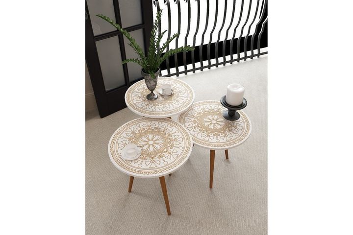 Scafell Terrazzo Nesting Tables, White & Dark Wood