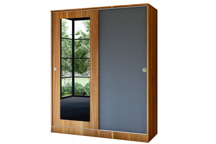 Metalia Binnian Sliding Wardrobe, Anthracite & Walnut