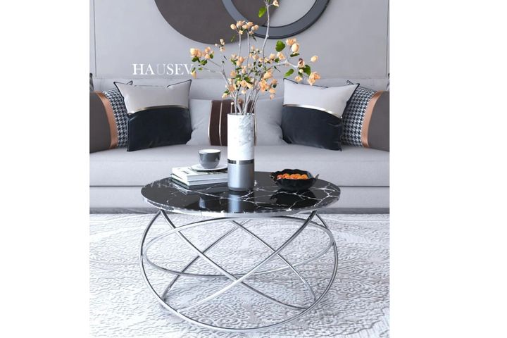 Tubihome Planet Salontafel, Zilver, Zwart Glas