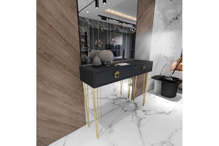 Nysa Consoletafel met 2 Lades, Antraciet & Goud