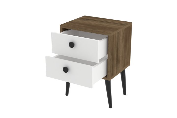 Festa Nachtkastje met 2 Lades, Walnoothout & Wit