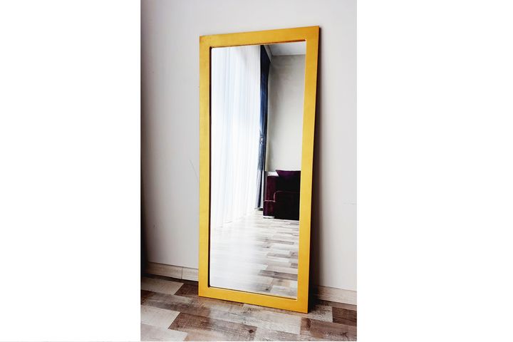 Wood Rechthoekige Staande Spiegel, 130x60 cm, Goud