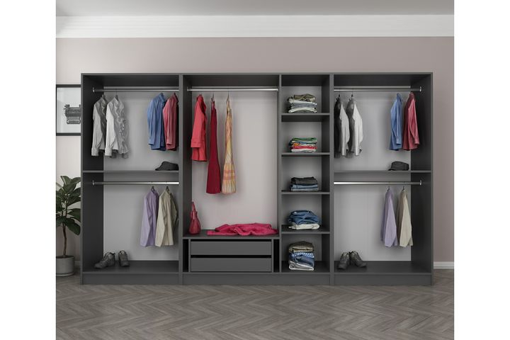 Medway Tideway Garderobe met 7 Glazen Deuren en 2 Laden, 210 cm, Antraciet en Zwart