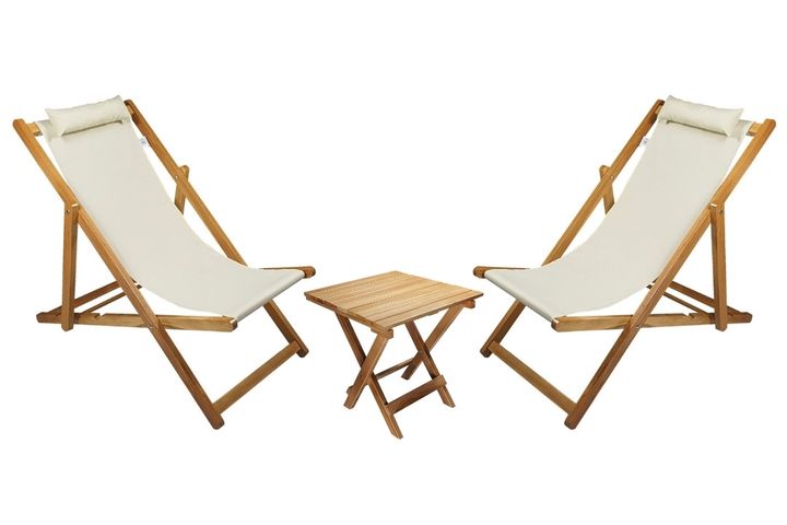 Bysay Folding Lounge Outdoor Chair Set, Cream