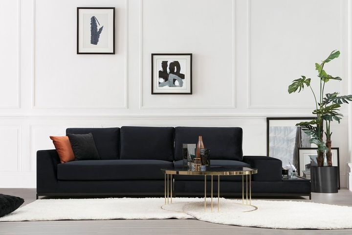 Soho 3-Sitzer Sofa mit Beistelltisch, Rechts, Schwarz