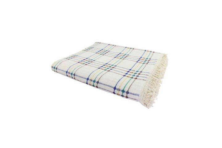 Triple Sofa Bed Throw, White & Multicolour lines