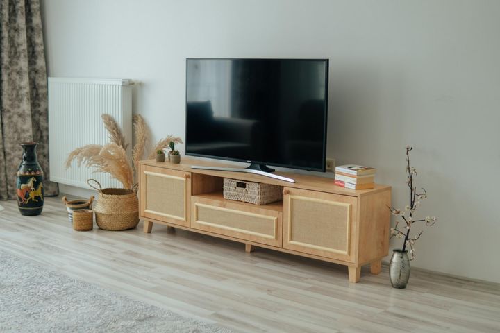 Jute Scandinavisch Jute Tv-Meubel met Stoffen Hoes, 180 cm