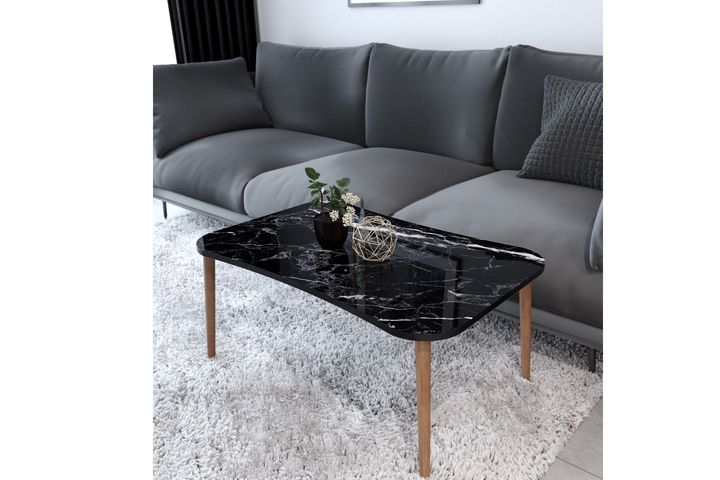 Leitha Zettafels Set met Houten Poten, Zwart Marmer