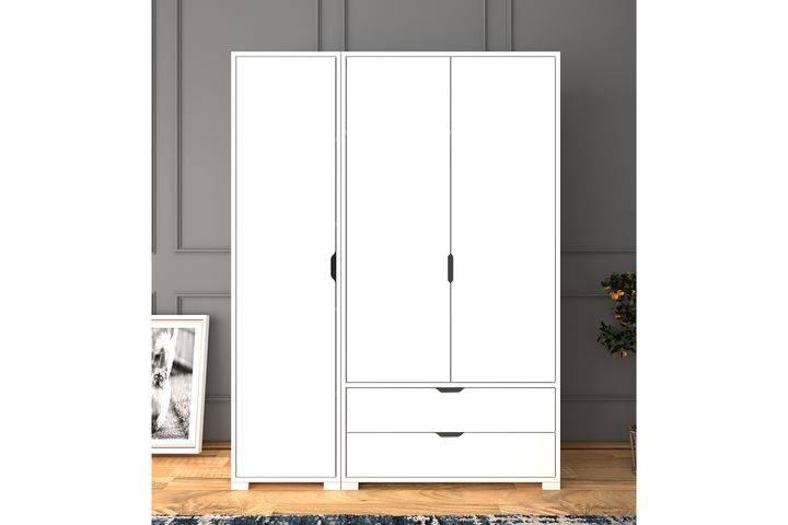 Manorala Kleiderschrank mit 3 Türen und 2 Schubladen, Weiß