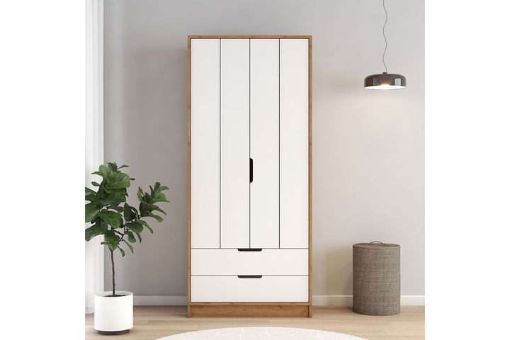 Puzzle 2 Door with 2 Drawers Wardrobe, White