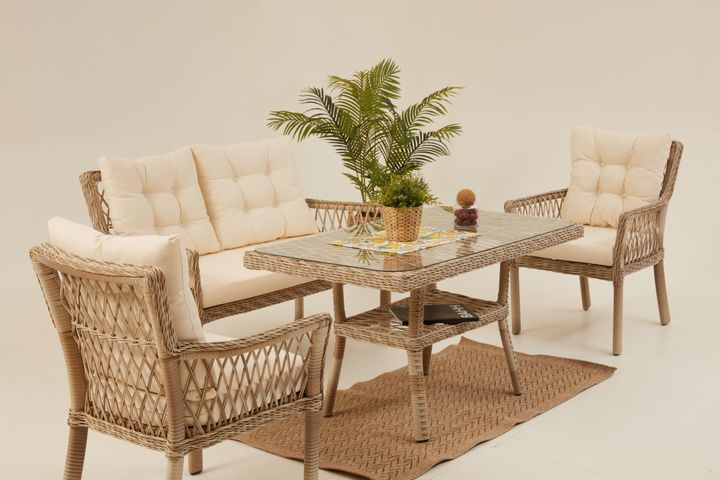 Pirus Rattan 2+1+1 Tuinloungeset, Beige
