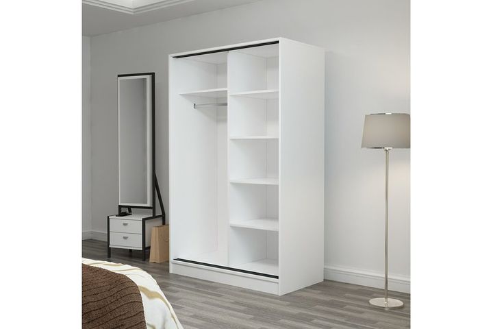 Medway Kledingkast met Schuifdeuren, 120 cm, Wit en Houtskool