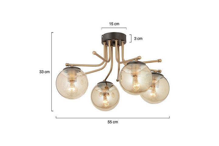 Apliqa Edin Glazen Hanglamp met 4 Lampjes, Geel