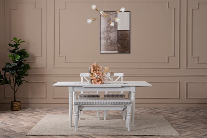 White Eettafelset met Bank, 110x70 cm