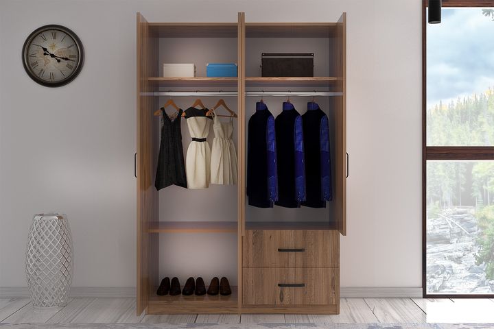 Amica Kledingkast met 4 Deuren & 2 Lades, Walnoot