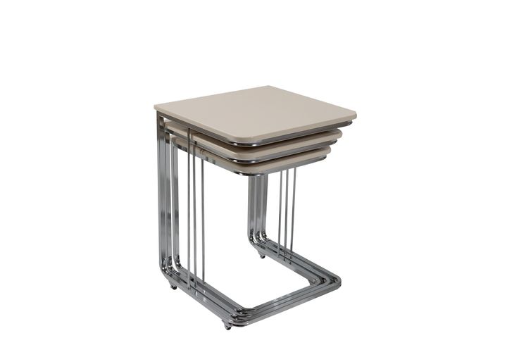 Vegas Bijzettafel Set, 3-Dlg?, Wit, Nikkel